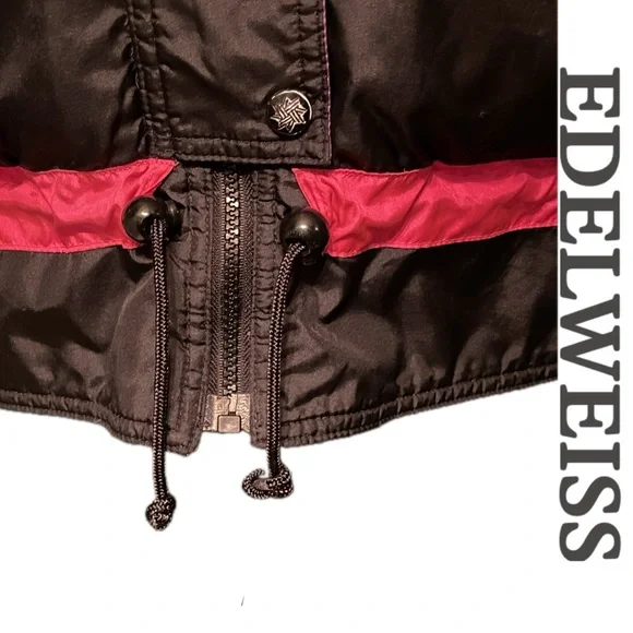 VINTAGE 80s 90s Edelweiss Skiwear Puffer Ski Jacket Snow Parka Black Pink Purple